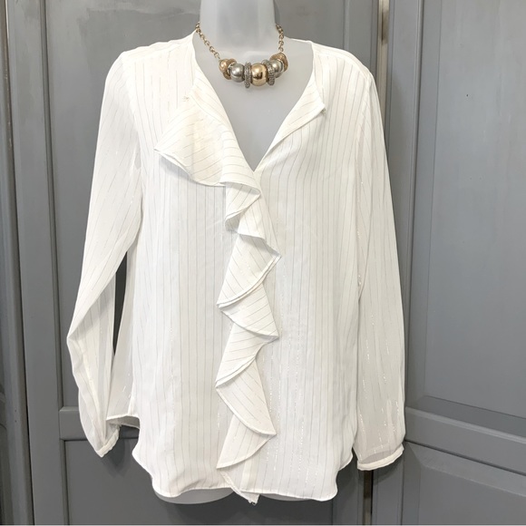 Tommy Hilfiger Tops - Tommy Hilfiger Metallic Shimmer Ruffle Front Blouse